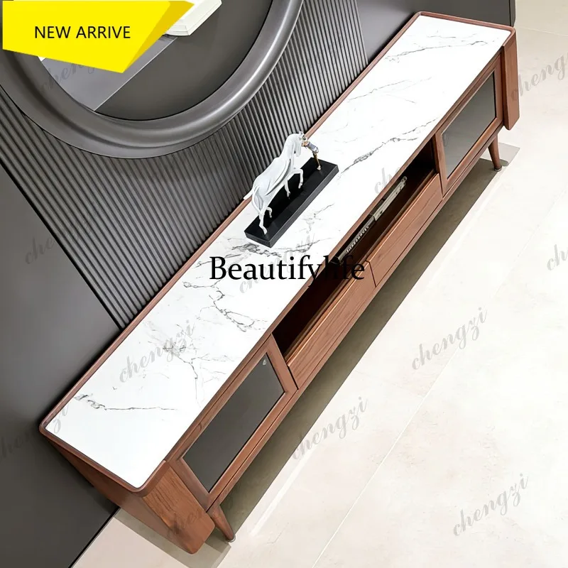 E153 New Chinese-style North American black walnut rock panel TV cabinet  light luxury living room solid wood storage cabinet