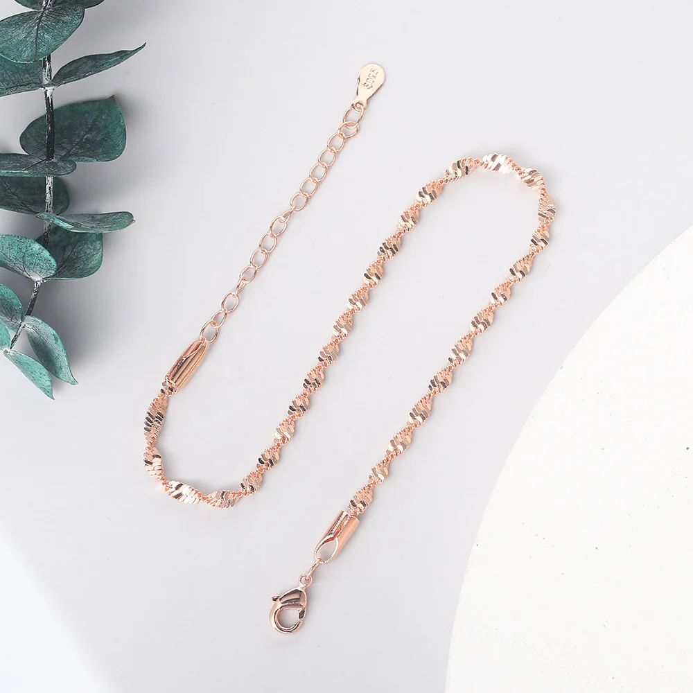 ZHOUYANG Bracelet For Women Smooth Exquisite Trendy Spiral Wave Twisted Grain Rose Gold Color Fashion Jewelry Gift KBH064