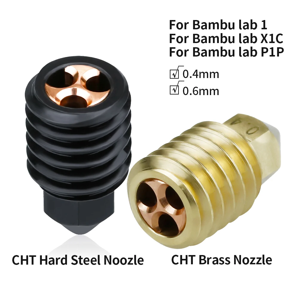 

CHT Lab X1 Hardened Steel Brass Nozzle High Temperature Wear-resistant High Flow Nozzle For Hotend Head For Bambu Lab X1&P1P