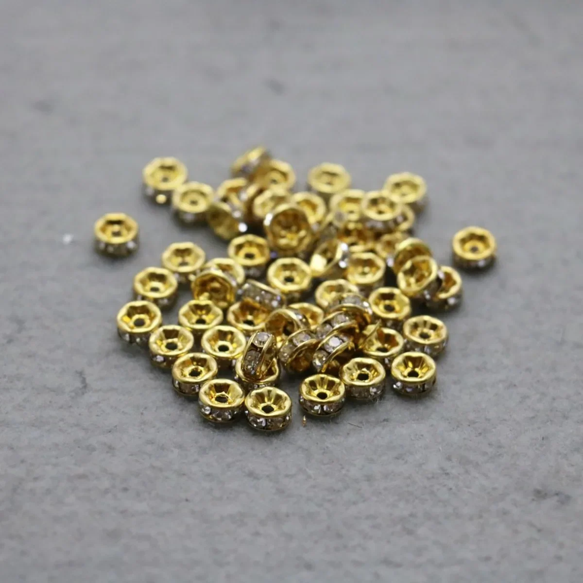 20PCS 6mm Gold-Color Circle Inlaid Rhinestone Loose Beads Crystal Hardware Metal Fittings Accessory DIY Machining Metal Parts