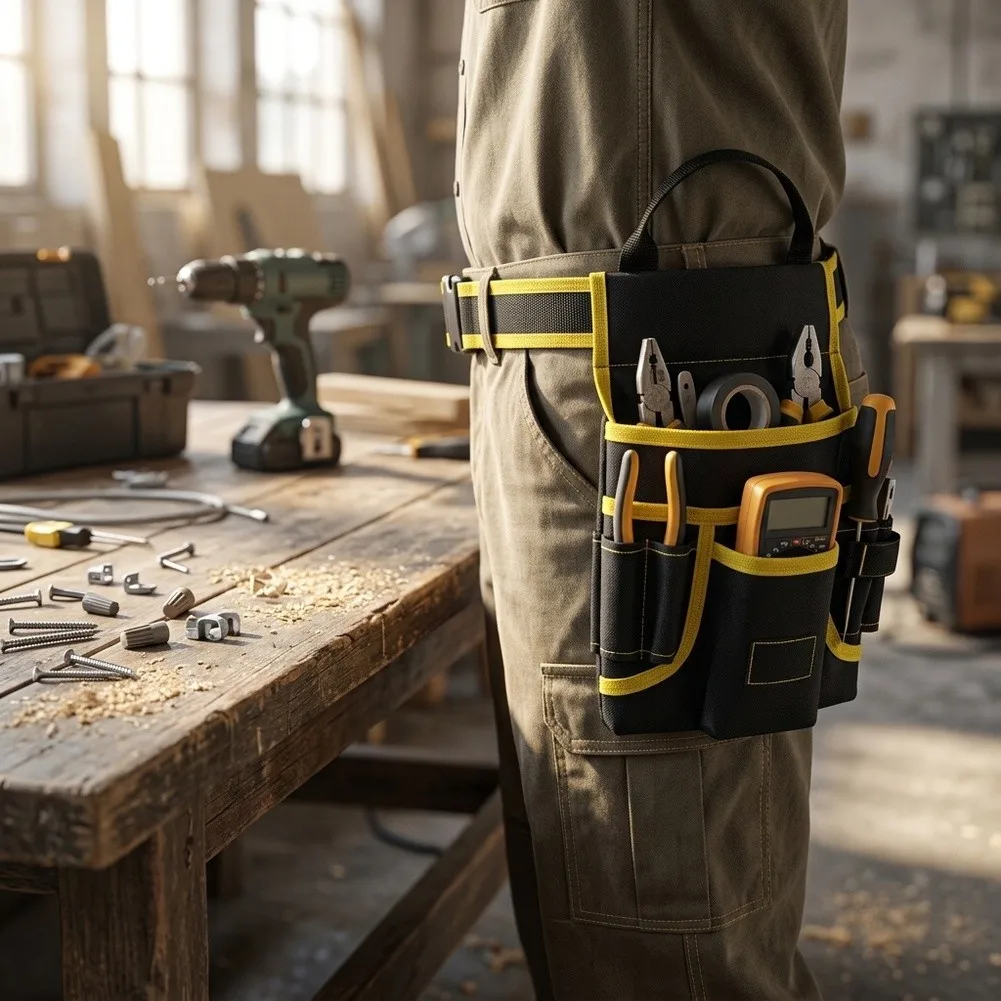 Electrician Work Belt with Comprehensive Tool Storage Solutions and Extended Design 26x25x5cm Yellow Waist Bag