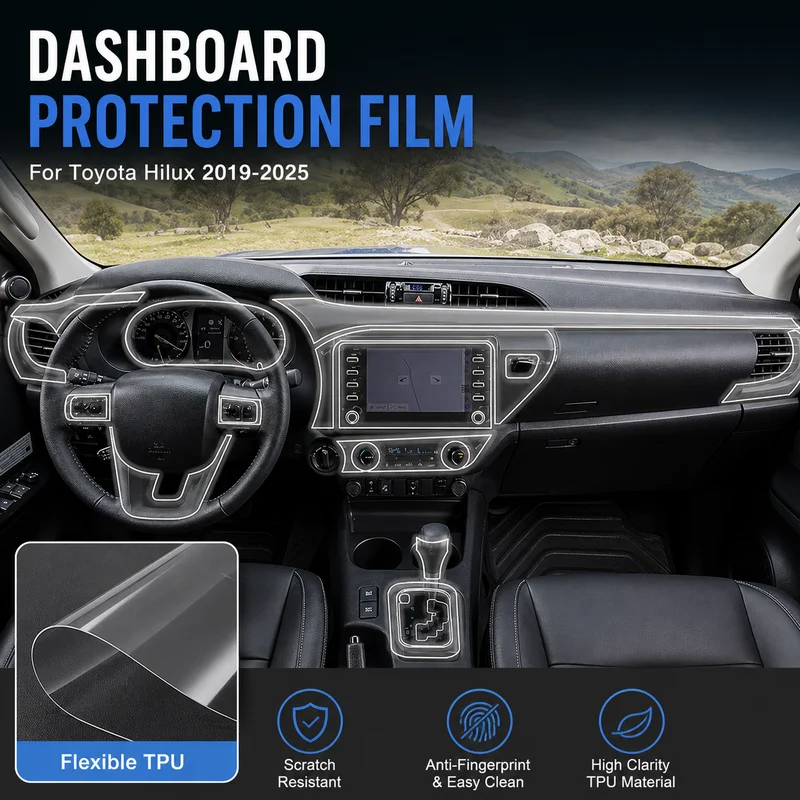 For Toyota Hilux 2019-2025 TPU Protection Film, Dashboard Screen Scratch-Resistant Interior Cover, Anti-Scratch Adhesive Film