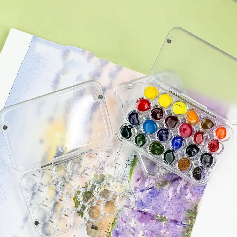 

Portable 24 Grids Mini Watercolor Palette Transparent Acrylic Watercolor Paint Tray Empty Sealed Paint Box Travel