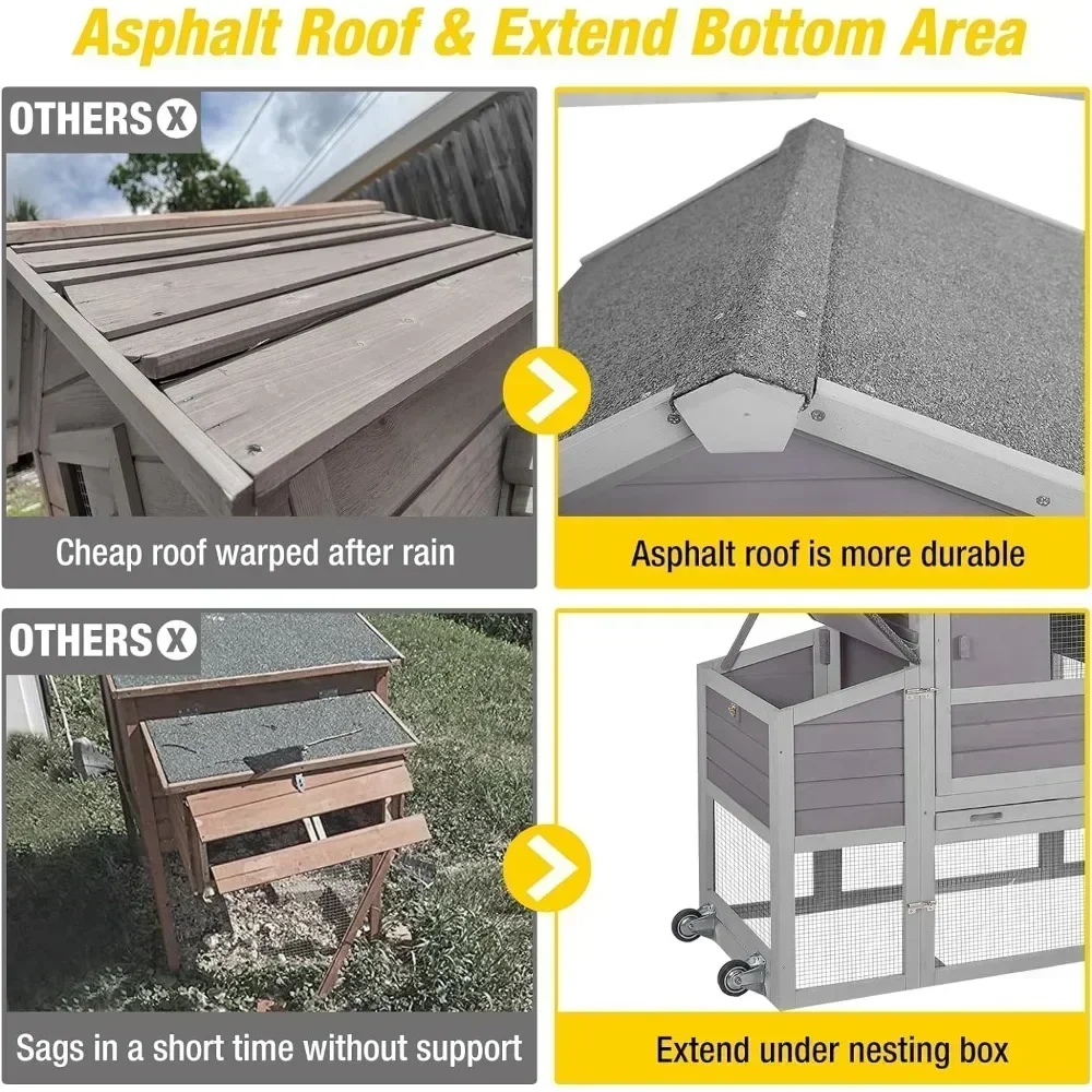 Раздвижной мобильный куриный домик для использования на открытом воздухе с колесами, герметичный вытяжной поднос и УФ-устойчивая Кровельная Панель