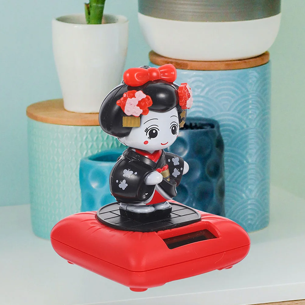 

2pcs Solar Powered Shaking Head Kimono Plastic Figurines For Car Interior Decoration Small Ornaments Auto Accessories