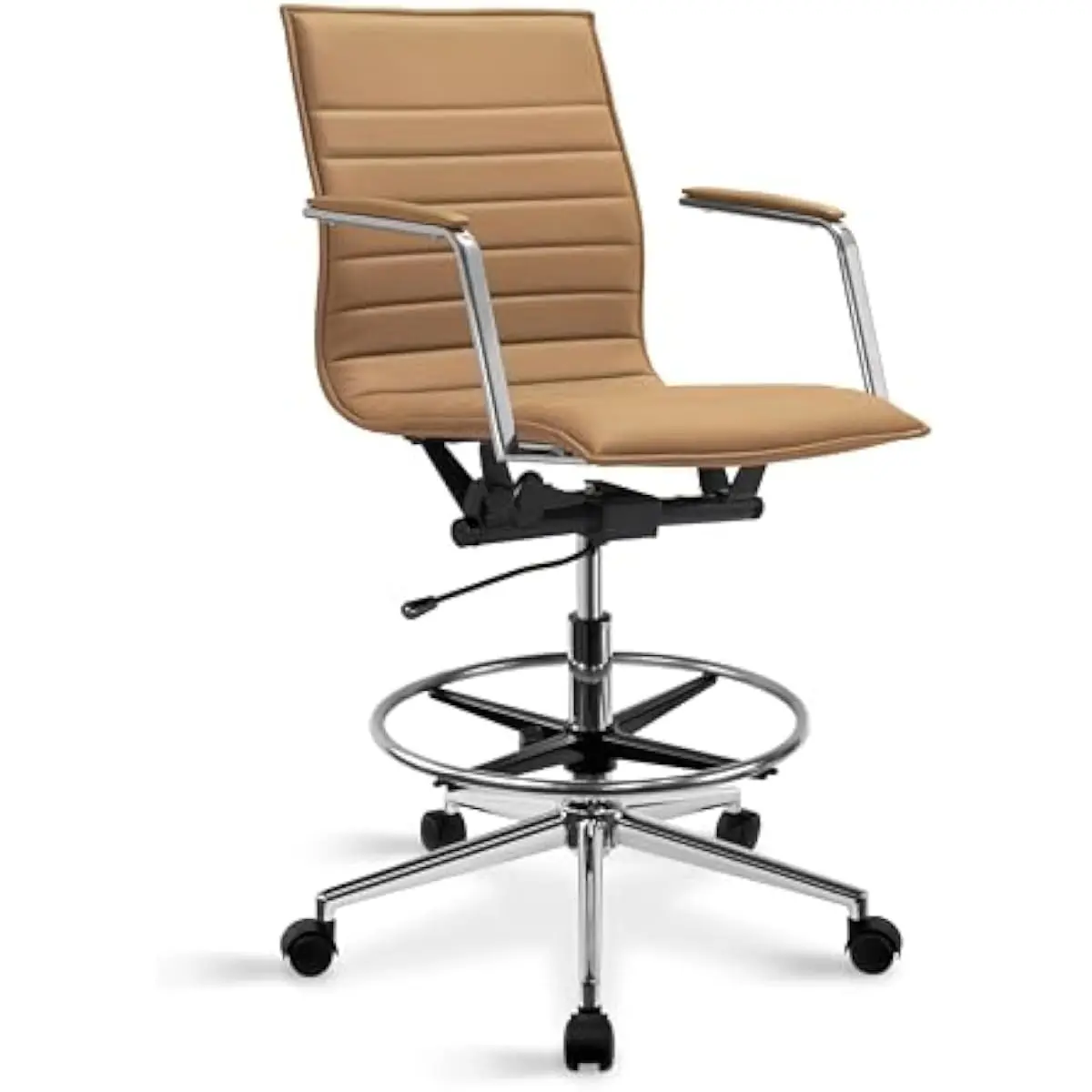 Ergonomic Tall Drafting Chair with Ribbed PU Leather Upholstery | Adjustable Height Swivel Base | Integrated Leg Rest & Tilt Loc