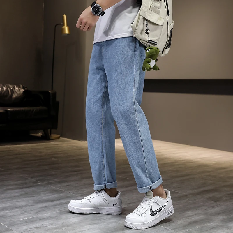 Jeans met rechte pijpen voor heren, slim fit, casual werkkleding, lange broek, lente herfst, Sle Faionable, veelzijdige ritssluiting met middelhoge taille