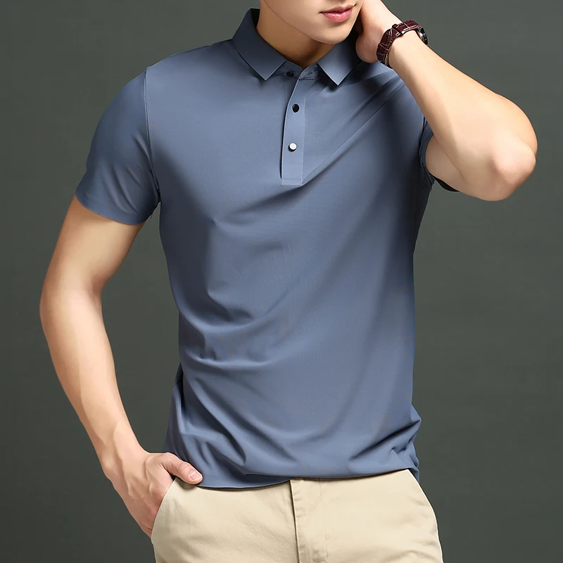 BROWON Brand Plus Size M-8XL Summer Ice Silk T Shirt Men Business Casual Polo Shirt Men Solid Color Short Sleeve Tees for Man