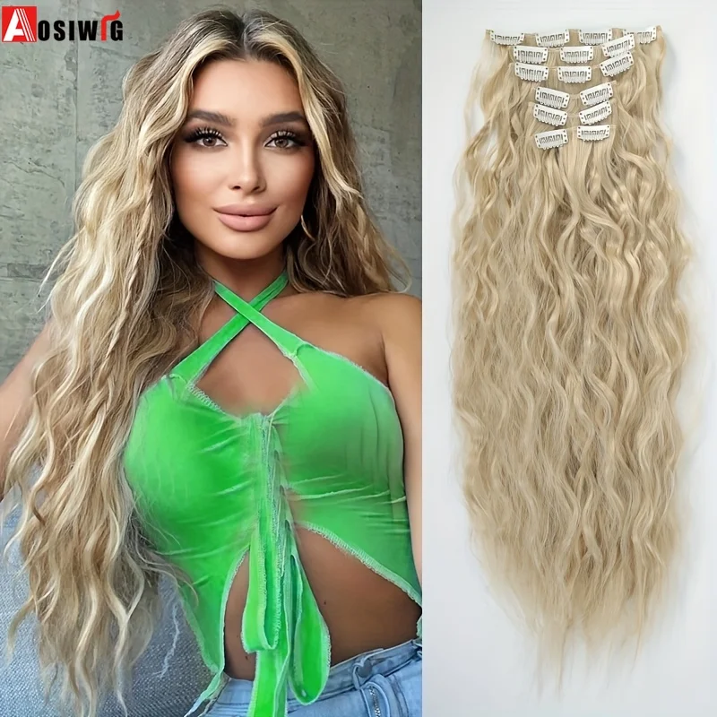 

Aosiwig синтетические 6 шт. на клипсах для наращивания волос пляжные волнистые длинные вьющиеся искусственные накладные шиньоны черный коричневый блондин для женщин