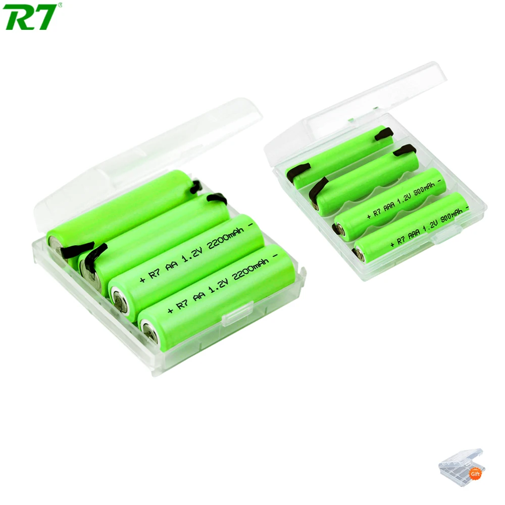 R7 1.2V AA2200mAh + AAA800mAh Rechargeable Battery Ni-MH Cell Green Shell with Welding Tabs for Toothbrush Electric Shaver Razor