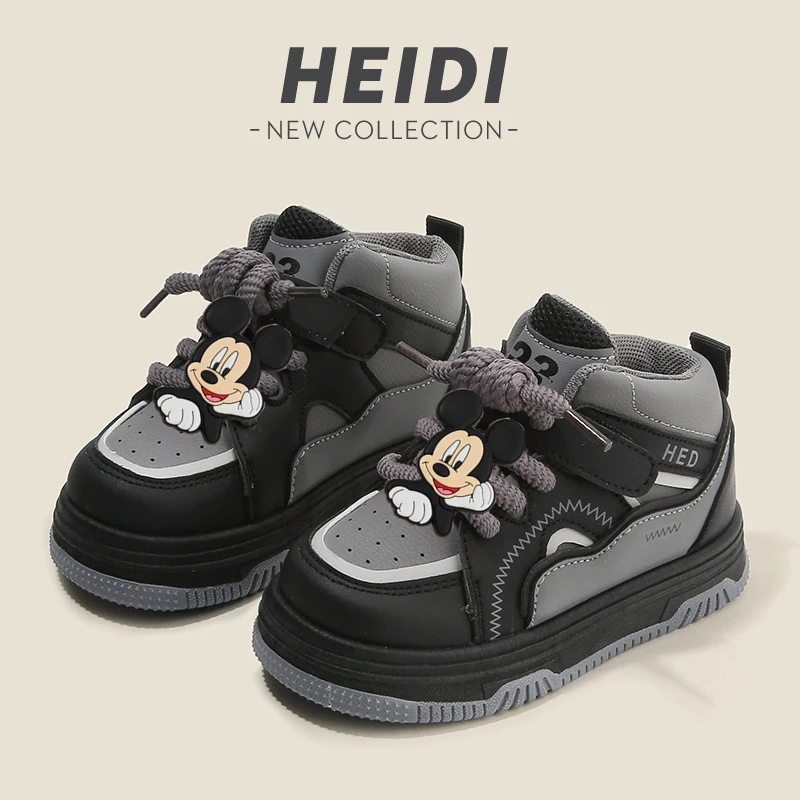 

Disney Minnie Mouse Children Sports Shoes 2025 Mickey Mouse Spring Autumn New Boy Casual Board Shoes High Top Girls' Bread Shoes