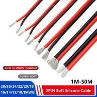 Super Soft 2 Pin Black Red Silicone Cable 28awg 26 24 22 20 18 16 14 12awg 10awg 8awg High Temperature Resistant Tin-Copper Wire