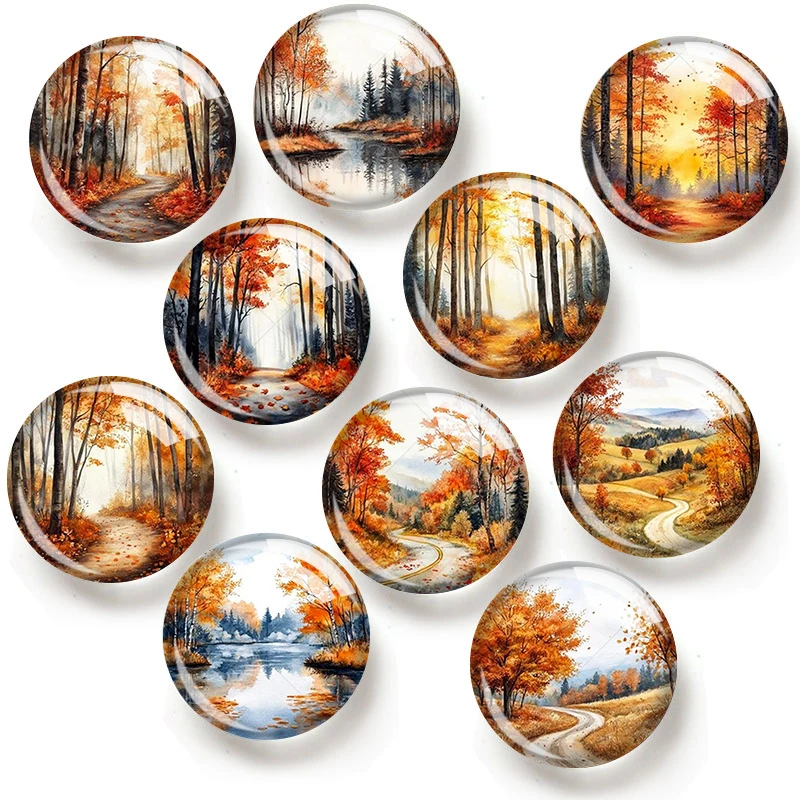 

Autumn Landscape 12/18/20/25mm glass cabochon bracelet pendant rings for jewelry demo earrings back Making findings