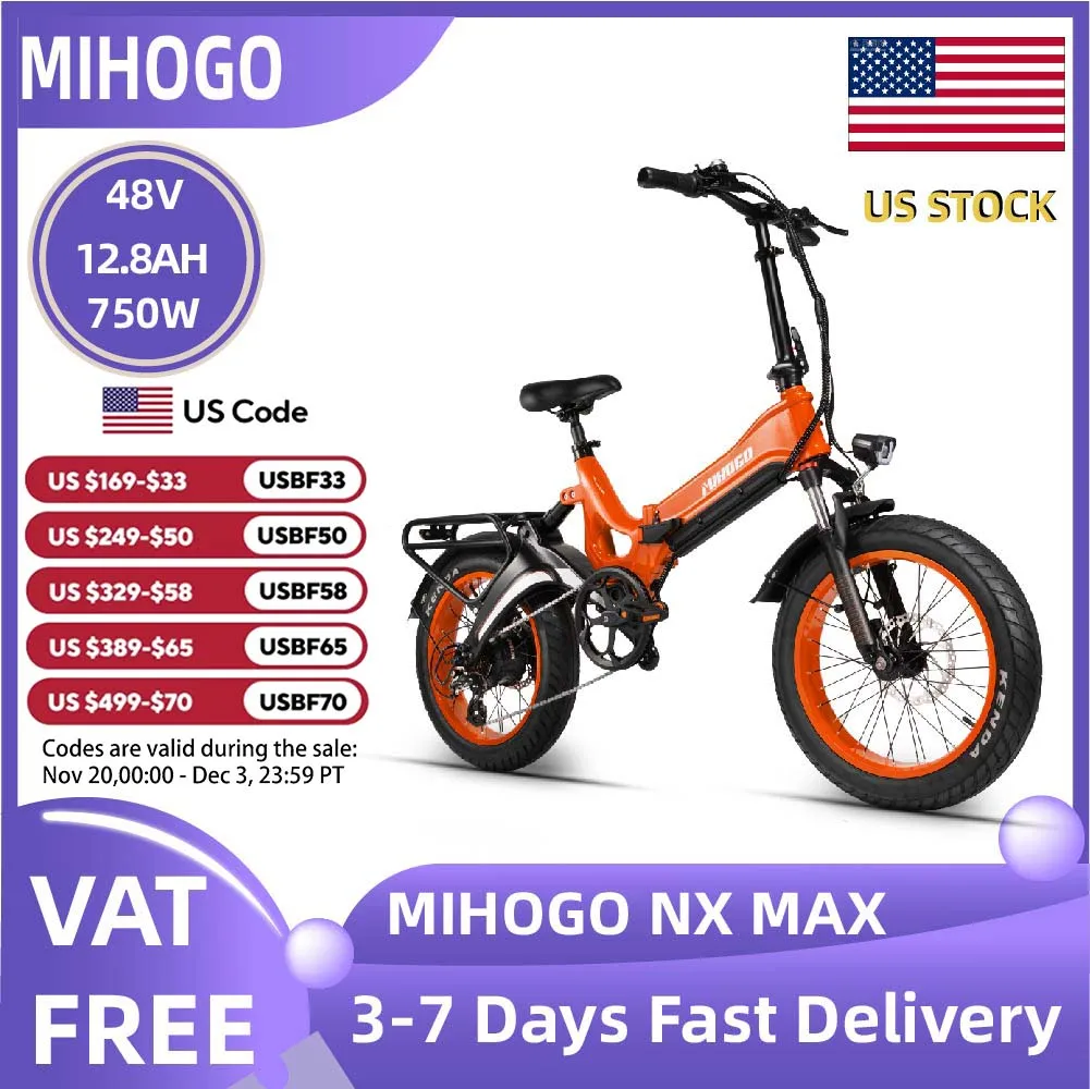 

MIHOGO NX Adult Electric Bicycle, 750W city ebike, 48V 12.8AH E-bike, 20-Fat Tire Foldable Electric Bike