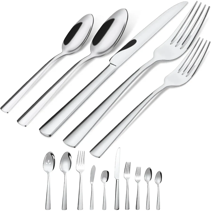 

45Piece Flatware Sets Silverware Set for 8 Durable Stainless Steel Tableware in Ergonomic Design Size and Weight Kitchen Utensi