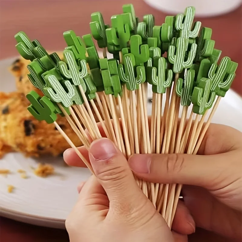 Cactus Design Fork, Creative Snacks Picks and Dessert Forks, Bamboo Fruit Picks, Party Supplies, Kitchen Supplies