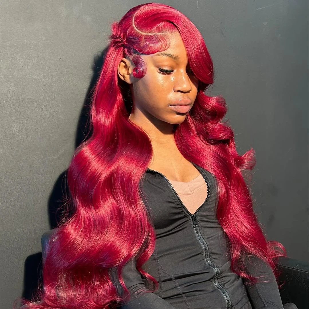 

Silkwave 99j burgundy 13x6 Lace Front Wig Human Hair 200 Density Body Wave 36 Inch Red Colored Loose Wave 13x4 Lace Frontal Wigs