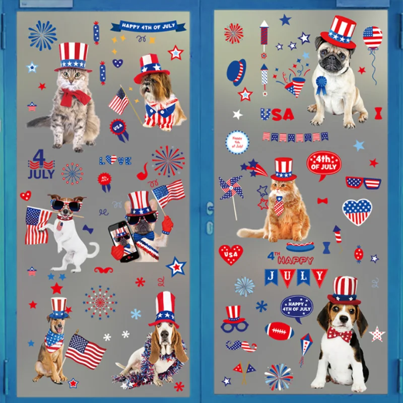 

20*30cm Independence Day Cute Pet Stickers DIY Stereo Glass Wall Stickers Bedroom Decoration Stickers Self-adhesive Wallpaper