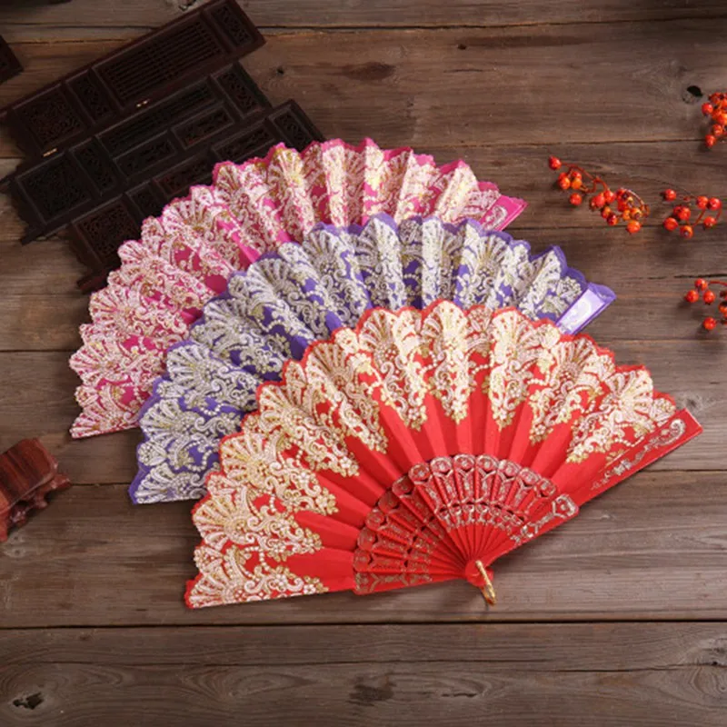 Performance Stage Dancing Fans Wedding Party Decor Flower Patchwork Hand Fan Indoor Outdoor Sports Handheld Fans Folding Plastic