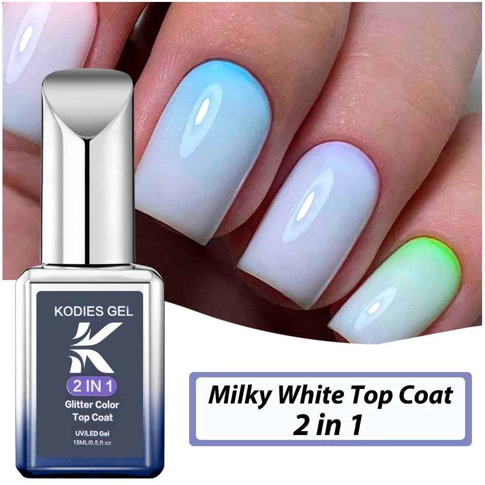 Kodies Gel Melkachtige Witte Top Coat Uv Gel Nagellak 15Ml Vernis Semi-Permanente Afwerking Sealer Esmalte Verf Voor Manicure Nagels