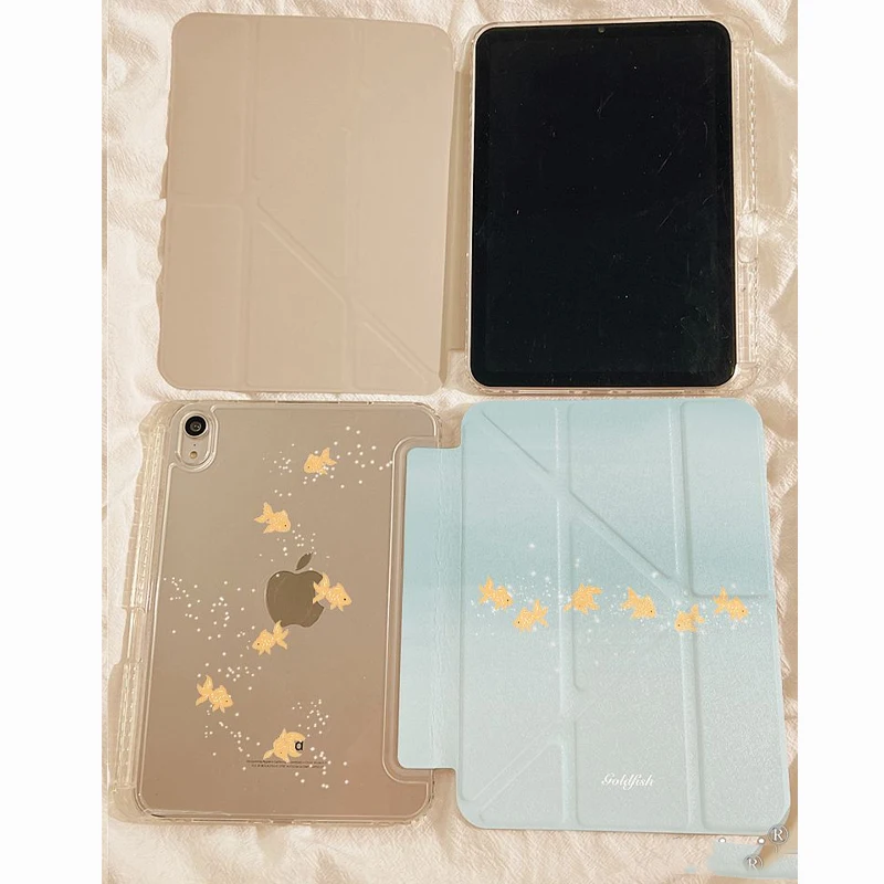 Cartoon Goldfish iPad Case For iPad Pro 11 13in 2025 iPad Pro 12.9in Air7 10th 11th M4 M5 Y-Shaped Folding Protective Cover