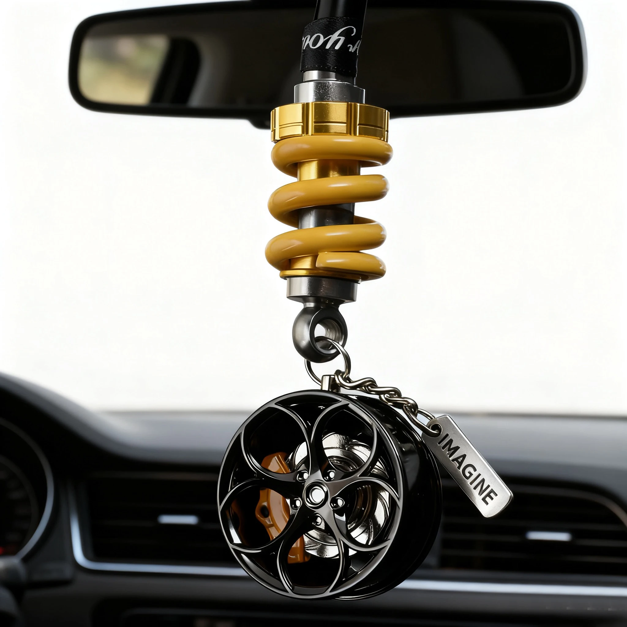 Creative Mini Car Shock Absorber & Wheel‑hub Caliper Pendant, Car Rearview Mirror Hanging Ornament for Automobile Enthusiasts
