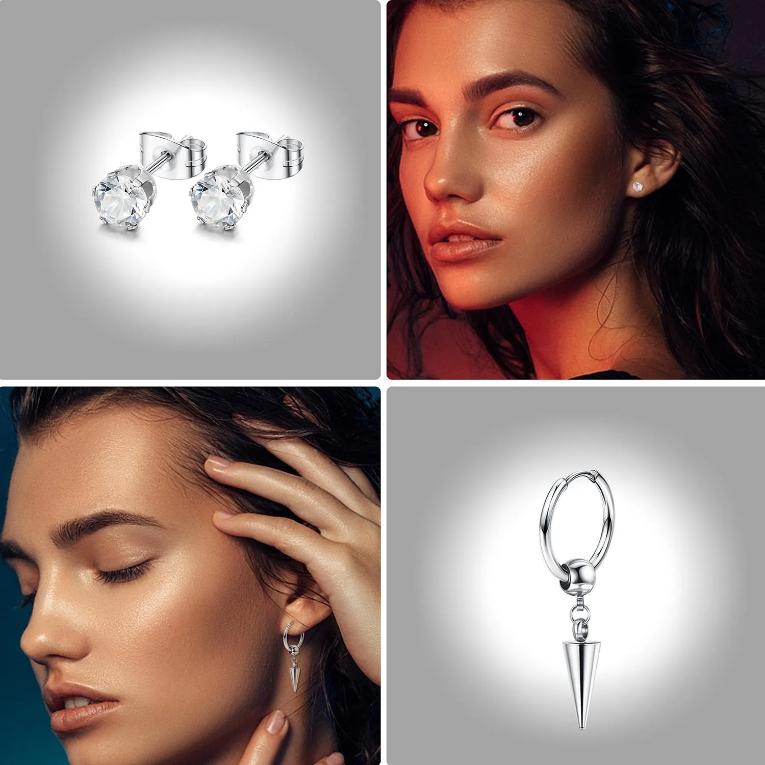 30-teiliges Gothic-Ohrring-Set für Männer aus Edelstahl mit Zirkonia, runde Ohrstecker, Hängeohrringe, Barbell-Ohrstecker, Halloween – Detail 4