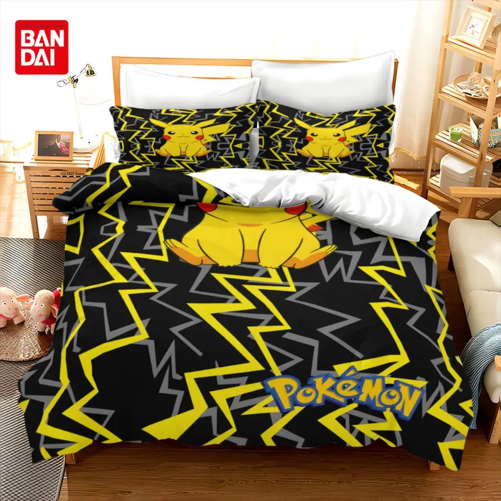 

Pikachu Bedding Set Cartoon Anime Children Bedroom Quilt Cover Boy Girl Bedclothes Single Double King Pokemon Duvet Cover Gift