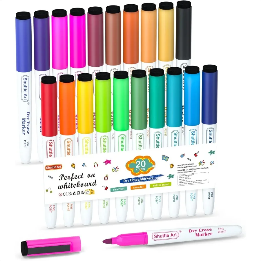 

Magnetic Whiteboard Markers 20 Pieces Fine Tip and Eraser Dry Erase Whiteboard Markers for Writing on Whiteboards Weekly Glass