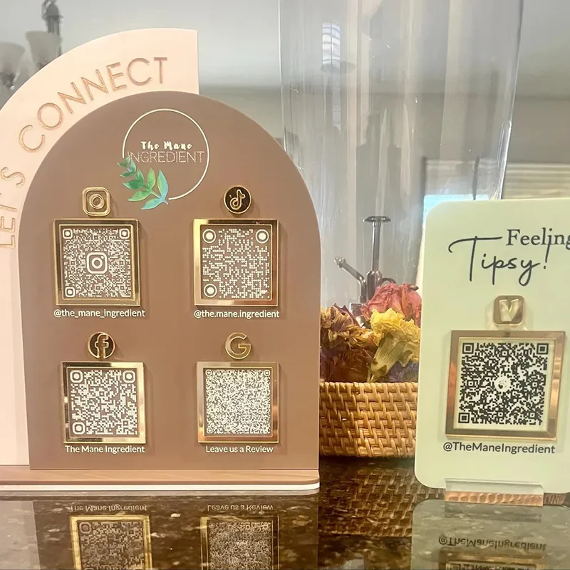 Plexiglass Transparente QR Code Acrylic Plaque With Base Ideal For Commercial Payment Scan Tag