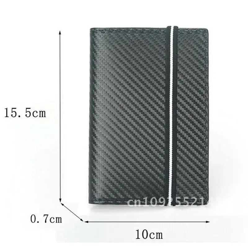 Carbon Fiber Cowskin RFID Passport Cover Leather Elastic Band Bag Holder Document Case Wallet Passport ID Organizer Travel