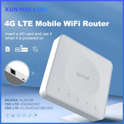 XUNYOU-LINK 4G LTE WiFi 6 enrutador 300Mbps punto de acceso móvil de bolsillo inalámbrico compatible con 32 dispositivos interfaz tipo C módem 4G para Europa