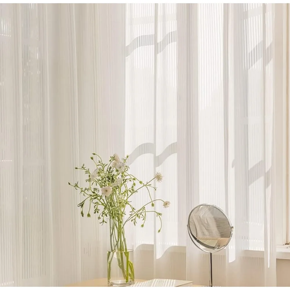 Tende per finestre semitrasparenti a strisce verticali, 108 lunghe, luce filtrante, set da 2 pannelli, tende trasparenti trasparenti