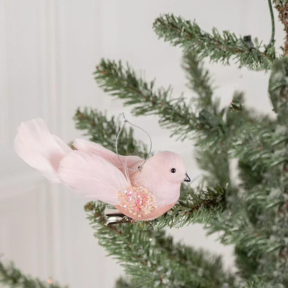 Simulated Foam Feather Bird Christmas Mini Birds Decorations Artificial Pink Bird Animal Xmas Tree Pendant Home Wedding Decor - view 2