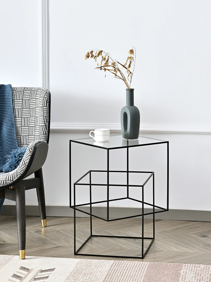 

Modern Glass Bedside Creative Side Table Design Sofa Side Cabinet Iron Small Coffee Table Minimalist Corner Table