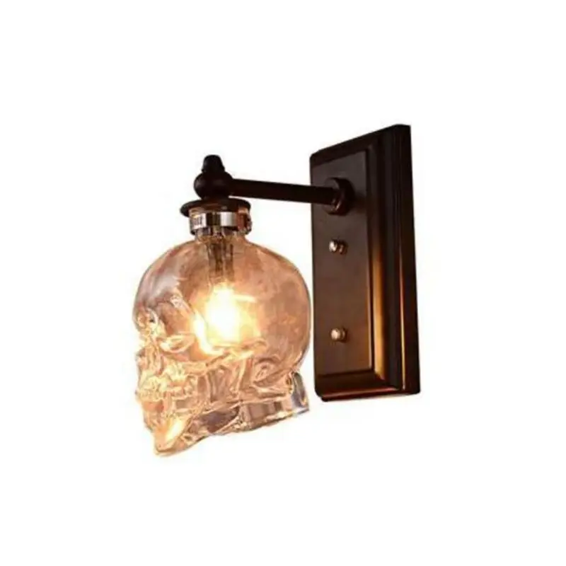 

Black Iron Single Light Wall Sconce with Skull Head Clear Glass Shade, Home Lighting Wall Lamp for Dining Room, lampara calavera