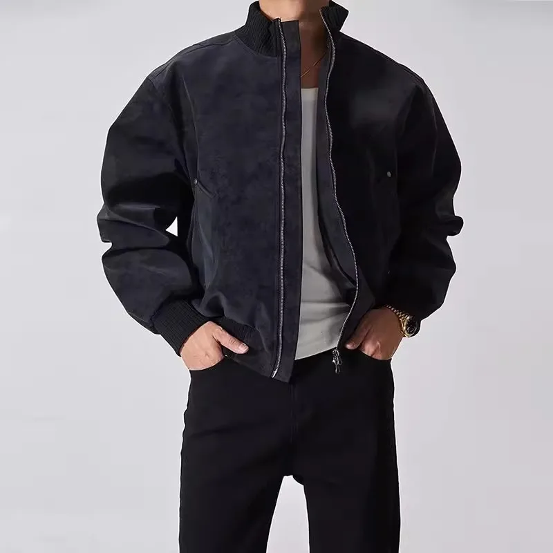 

Men's Autumn Winter Loose Fit Stand Collar Jaet 300 Pou Size Vintage Sle Versatile Outerwear Casual Polyester Fiber