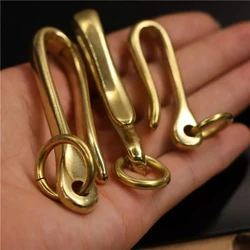 4pcs Solid Brass Belt U Hook Keychain Key Ring Wallet Fob Clip Retro Vintage Fish Hook with O ring 3 Sizes Available