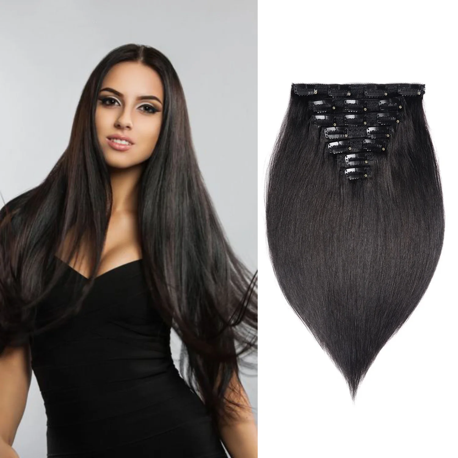 

Наращивание волос на клипсах, человеческие волосы, натуральные прямые бесшовные заколки для наращивания волос, невидимые заколки, парики для женщин, длинные волосы