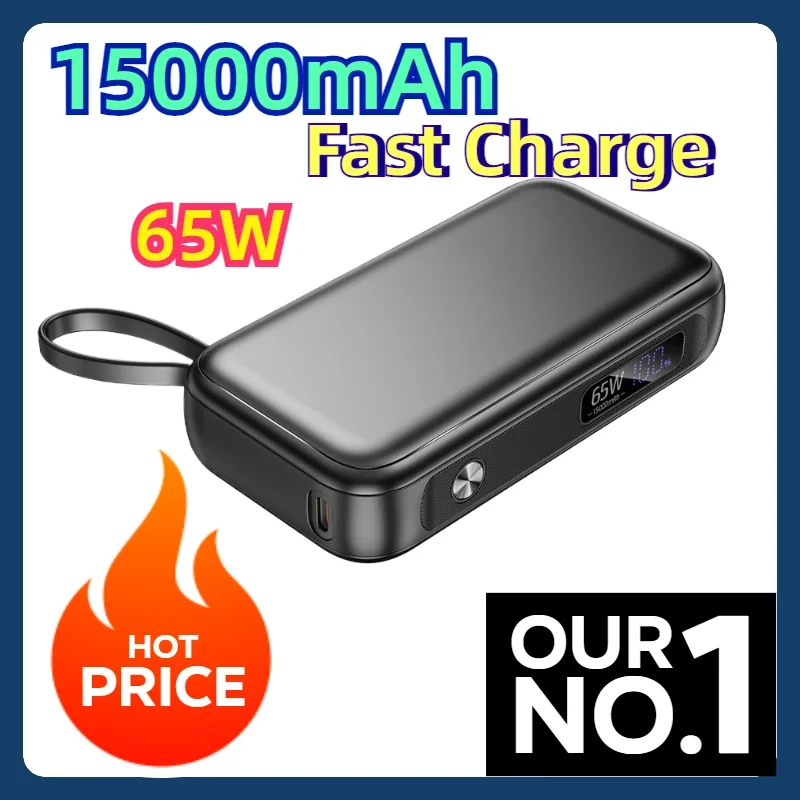 

15000mAh Portable Charger Powerbank 65W Fast Charge External Battery Mobile Phone for IPhone Xiaomi Power Bank