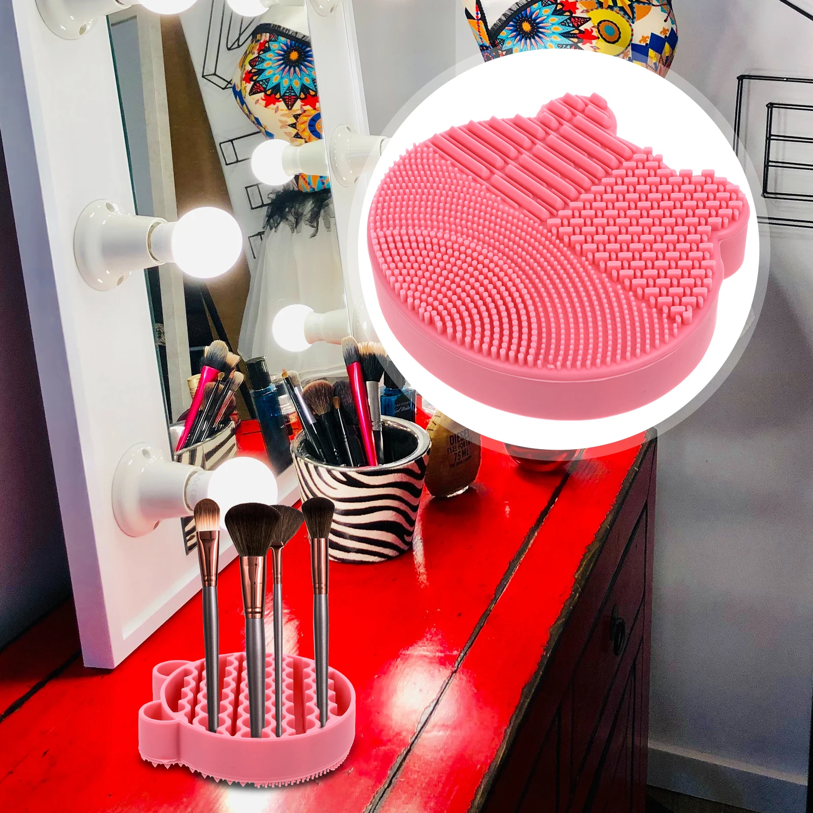 

2 in 1 Makeup Brush Storage Rack Cleaning Mat Silicone Holder Portable Brush Organizer Dry Pad Beauty Tool