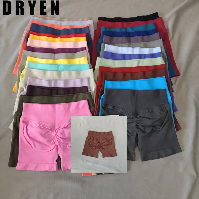 

DRYEN Impact Shorts 4.5" Women Fitness Sports Biker Shorts Low Ribbed Band Gym Workout Scrunch Butt Yoga Seamless Leggings