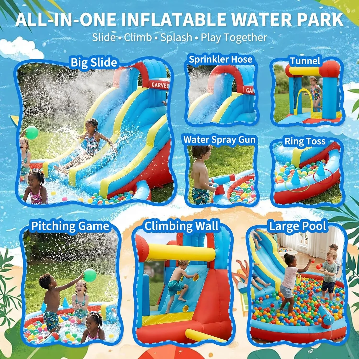 Castillo inflable gigante de 23 pies para parque acuático para niños (3-10 años) | Doble tobogán + piscina infantil incluida. Soplador potente: la diversión definitiva para el jardín y fiestas de cumpleaños