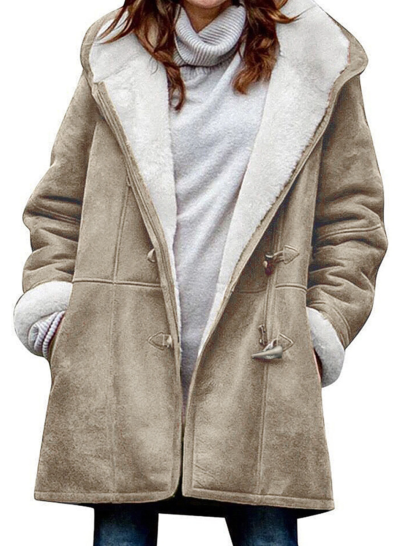 

Women's Coats Winter Fashion Casual Contrast Color V-Neck Zipper Long Sleeve Comfortable Office Lady Women's Coats