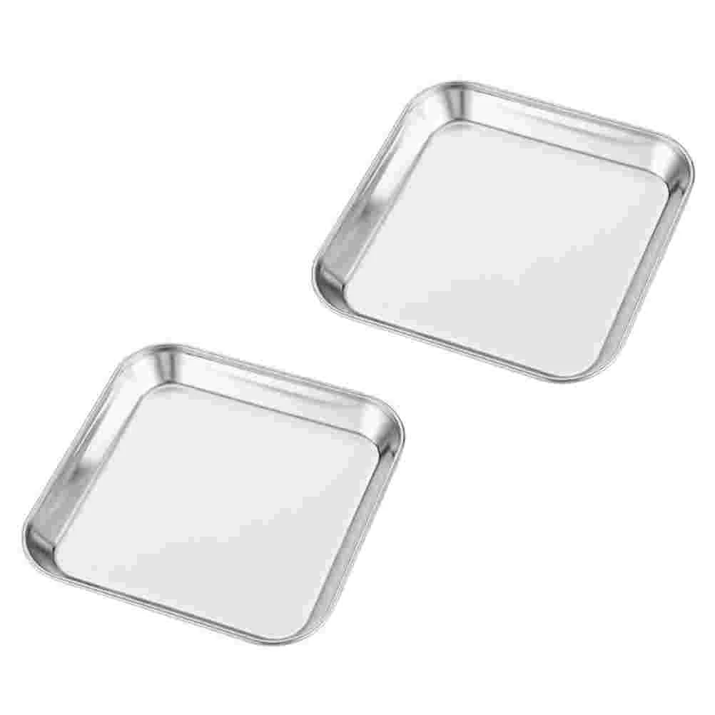 

2 Pcs 304 Stainless Steel Positive Food Plate Storage Jewelry Tray Set Dessert Home Plates Child Silver