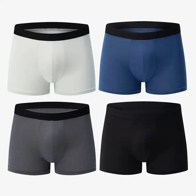 4 Pack European and American MEN'S Solid Color Boxer Underwear Comfortable Swimming Trunks Oversized Juvenile Boxer Underwear