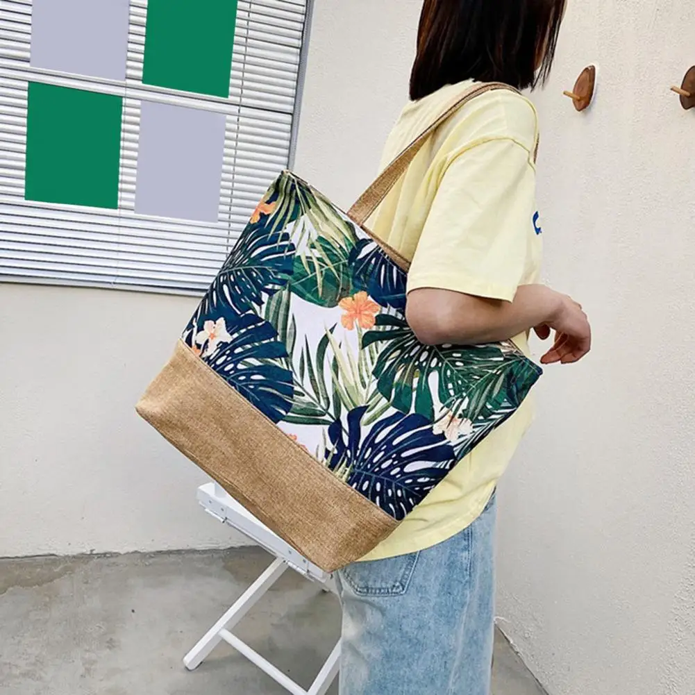 Canvas Shoulder Bag Botanical Printing Women's Shoulder Bag with Capacity Zipper Closure for Commuting Shopping Travel Shoulder