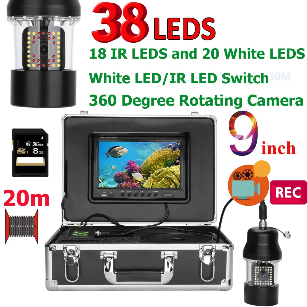 camera de video pesca subaquatica fish finder ip68 impermeavel 38 leds camera giratoria de 360 graus polegada dvr recorder 20m 01