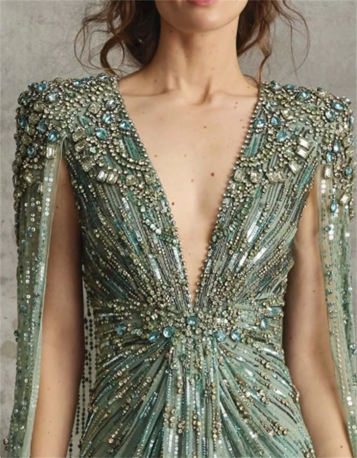 Celebrity Dresses Stage Prom Party Formal Occasion Green Gemstone Diamond Sequins Luxury Sexy Elegant 2023 Applique Embroidery