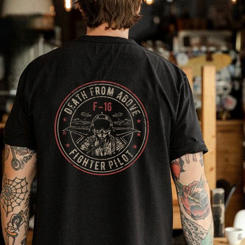 The New F16 Fighter Jet Series Panda Fighter Jet Badge Round-neck Short-sleeved T-shirt in Summer Is Full of Ambition